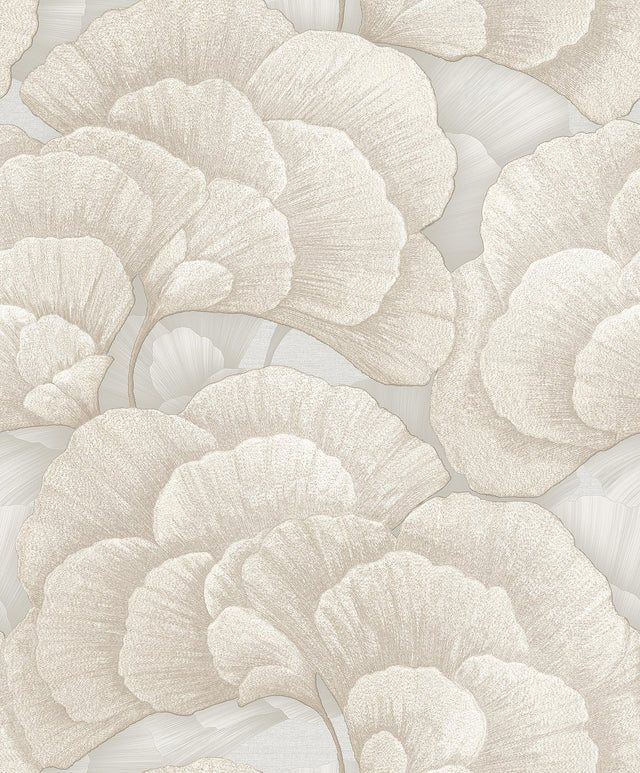 Veer Decor Embroidered Ginkgo Grey Wallpaper