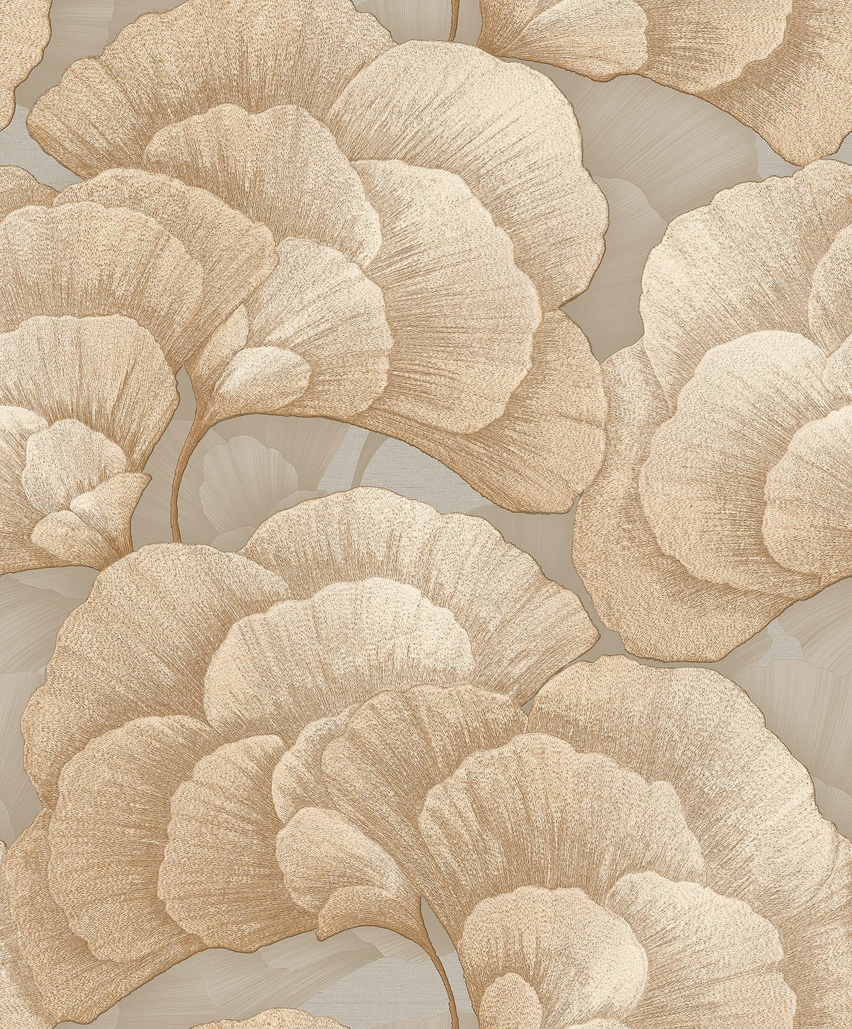 Veer Decor Embroidered Ginkgo Taupe Wallpaper