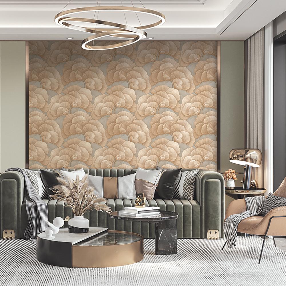 Veer Decor Embroidered Ginkgo Taupe Wallpaper