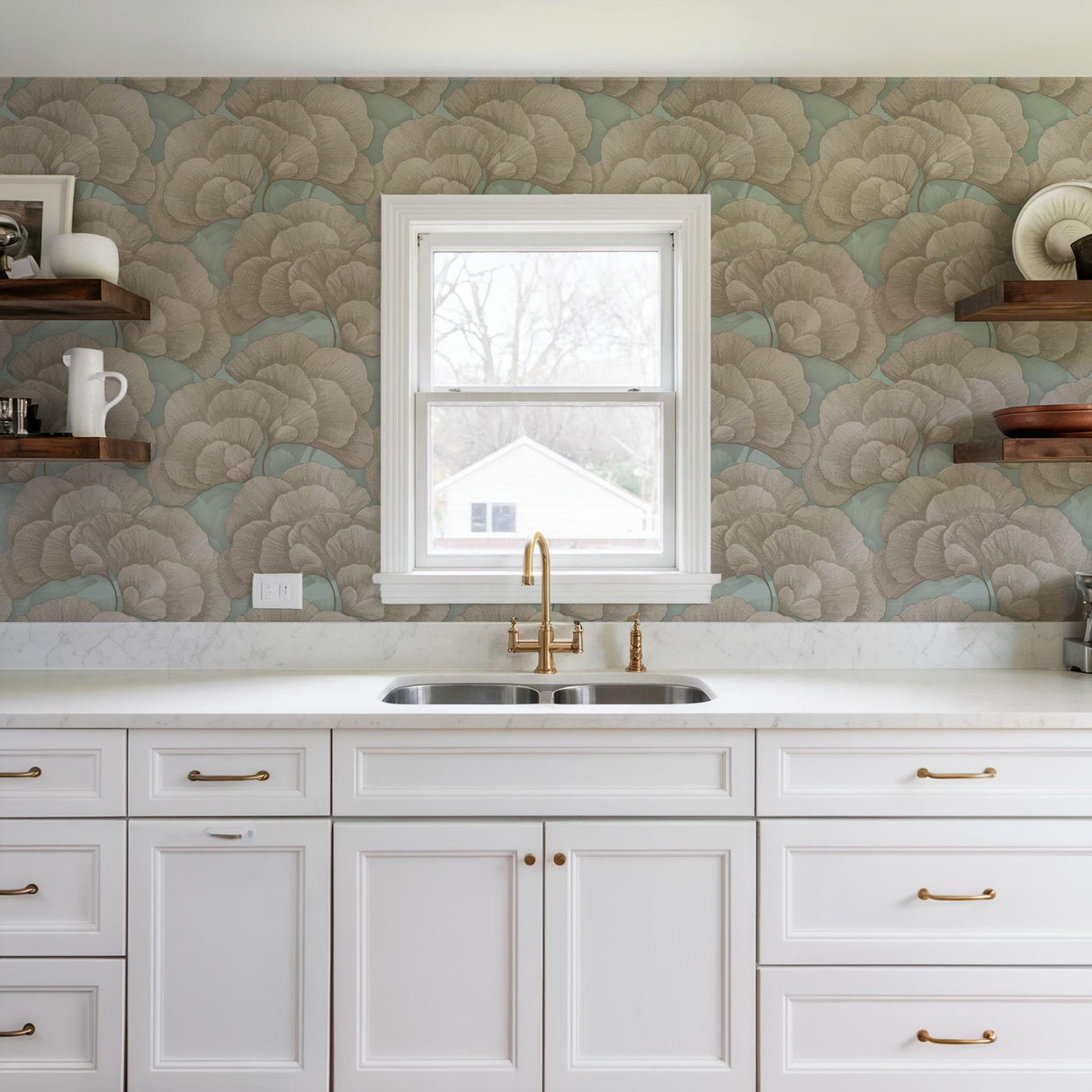 Veer Decor Embroidered Ginkgo Sage Wallpaper