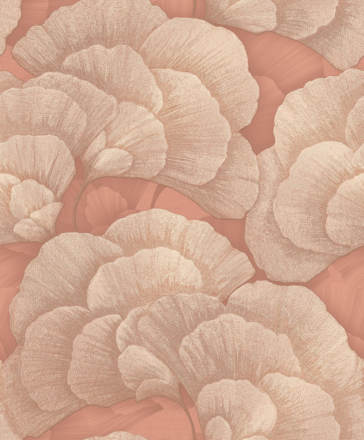 Veer Decor Embroidered Ginkgo Coral Wallpaper