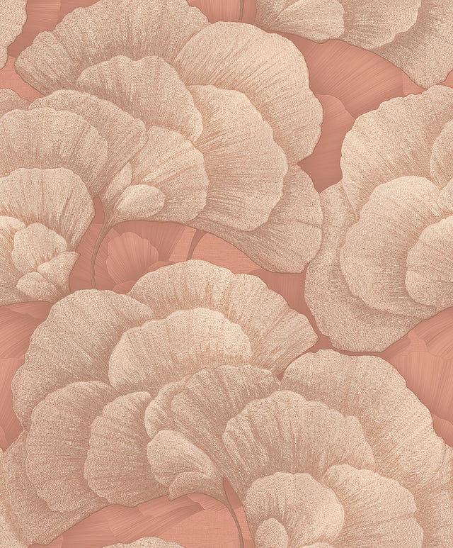 Veer Decor Embroidered Ginkgo Coral Wallpaper
