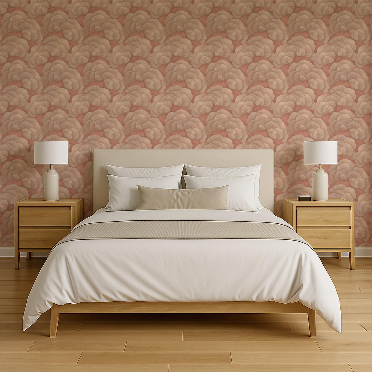 Veer Decor Embroidered Ginkgo Coral Wallpaper