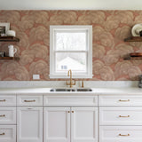 Veer Decor Embroidered Ginkgo Coral Wallpaper