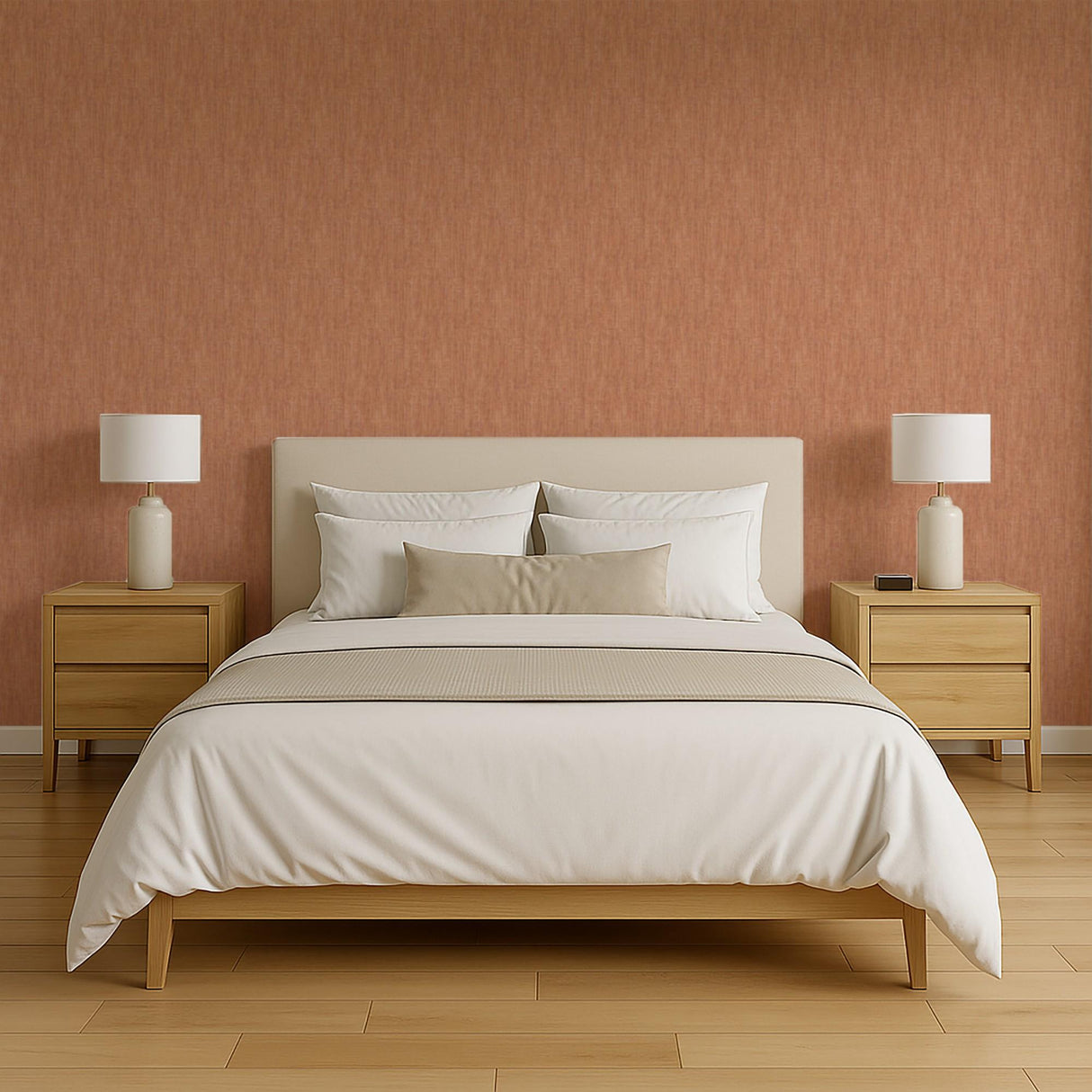 Veer Decor Washed Linen Weave Coral Wallpaper