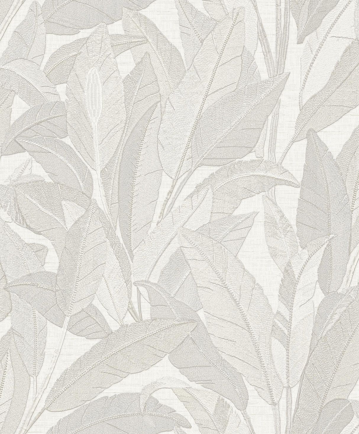 Veer Decor Embroidered Tropical Foliage White Wallpaper
