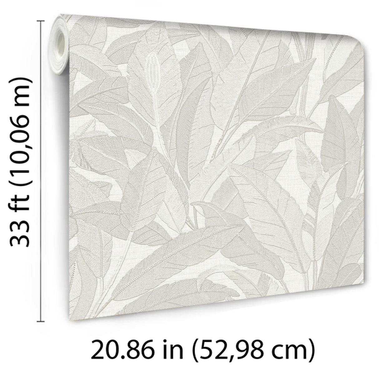 Veer Decor Embroidered Tropical Foliage White Wallpaper
