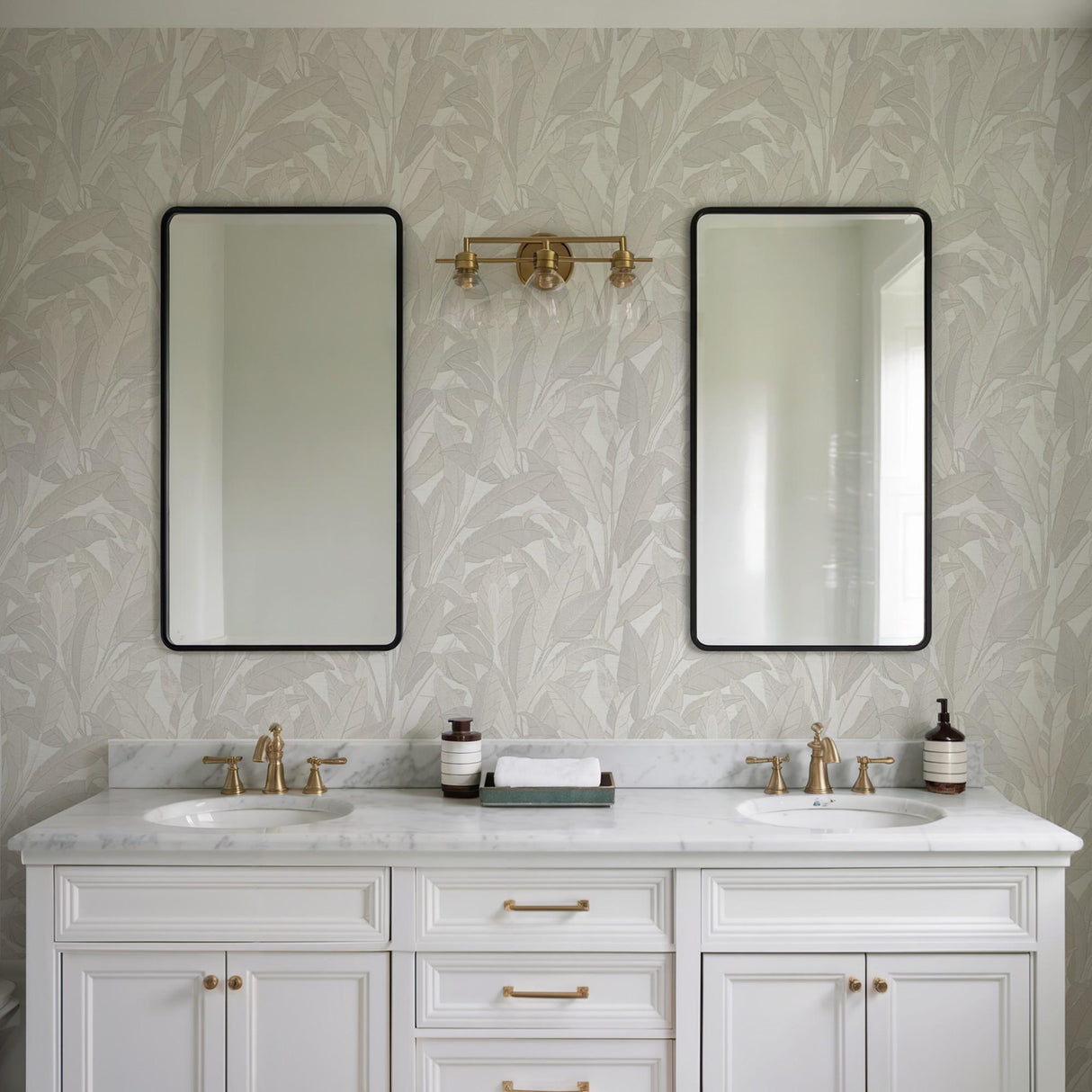 Veer Decor Embroidered Tropical Foliage White Wallpaper