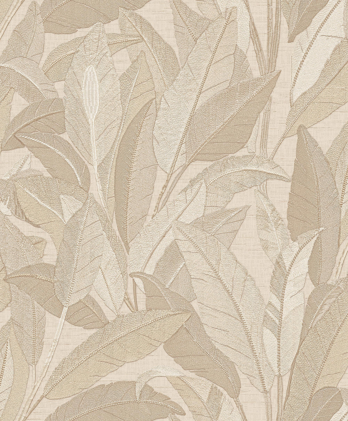 Veer Decor Embroidered Tropical Foliage Beige Wallpaper