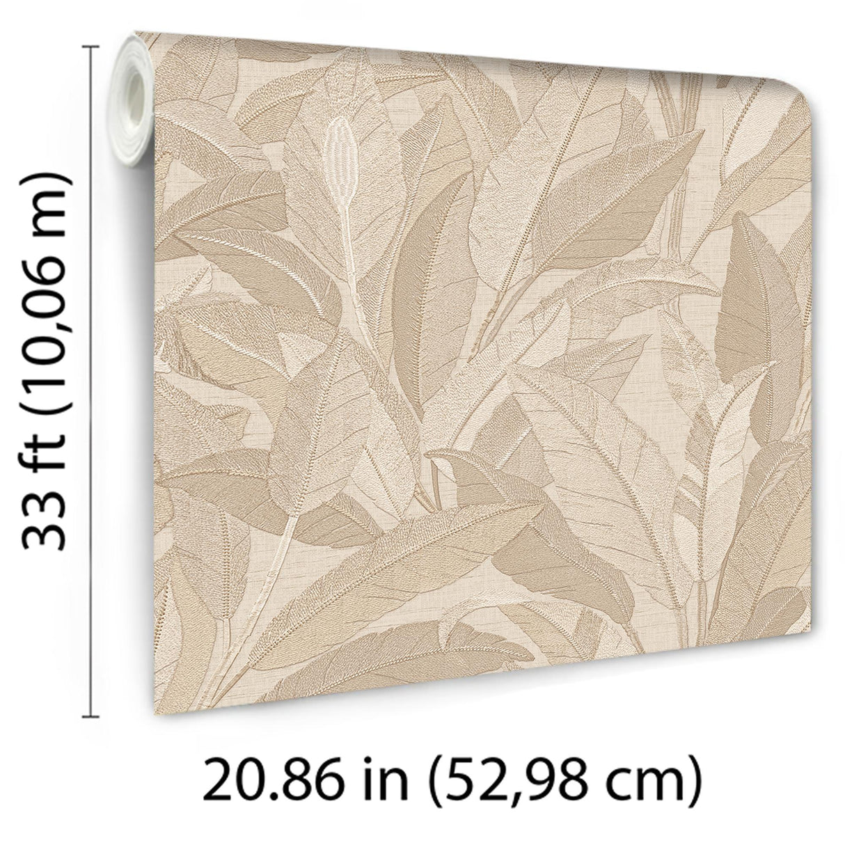 Veer Decor Embroidered Tropical Foliage Beige Wallpaper