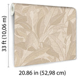 Veer Decor Embroidered Tropical Foliage Beige Wallpaper
