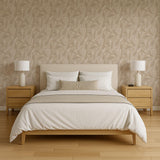 Veer Decor Embroidered Tropical Foliage Beige Wallpaper