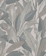 Veer Decor Embroidered Tropical Foliage Grey Wallpaper