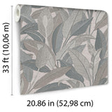 Veer Decor Embroidered Tropical Foliage Grey Wallpaper