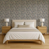 Veer Decor Embroidered Tropical Foliage Grey Wallpaper