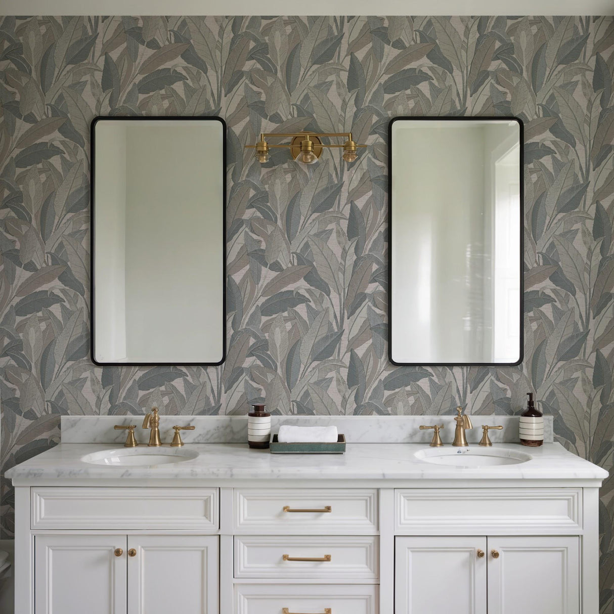Veer Decor Embroidered Tropical Foliage Grey Wallpaper