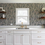 Veer Decor Embroidered Tropical Foliage Grey Wallpaper