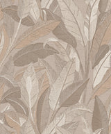 Veer Decor Embroidered Tropical Foliage Taupe Wallpaper