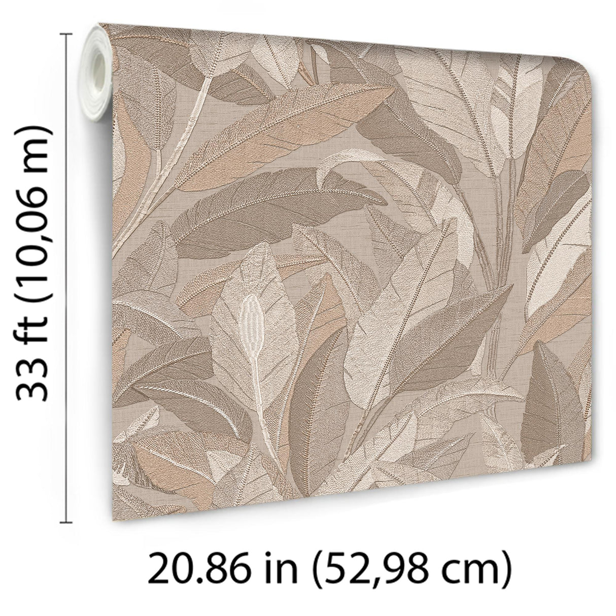 Veer Decor Embroidered Tropical Foliage Taupe Wallpaper