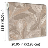 Veer Decor Embroidered Tropical Foliage Taupe Wallpaper