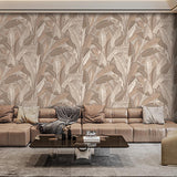 Veer Decor Embroidered Tropical Foliage Taupe Wallpaper