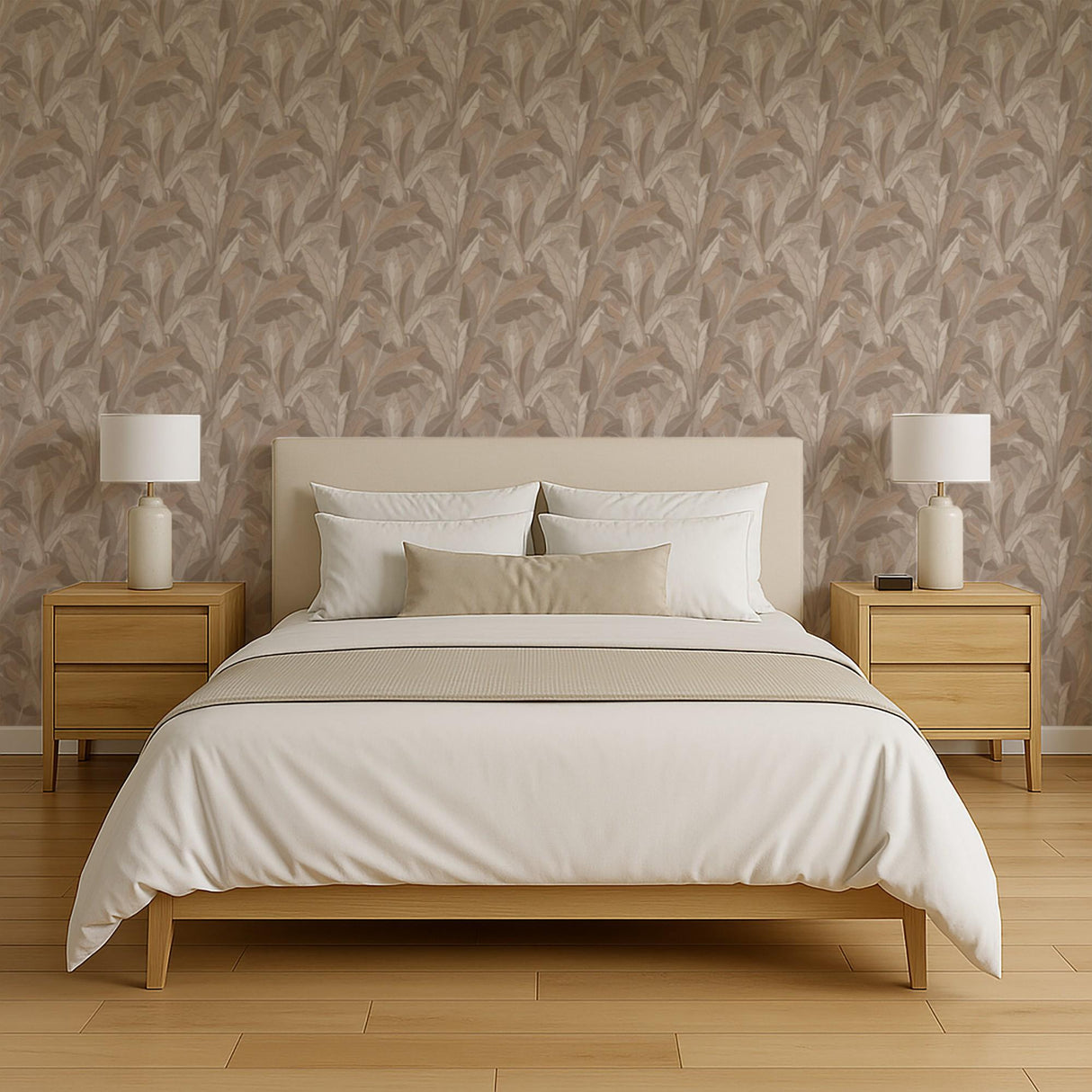 Veer Decor Embroidered Tropical Foliage Taupe Wallpaper
