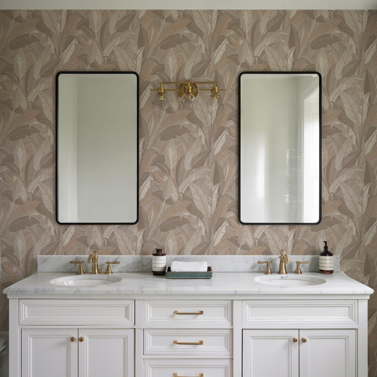 Veer Decor Embroidered Tropical Foliage Taupe Wallpaper