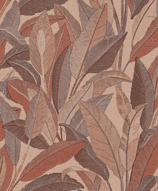 Veer Decor Embroidered Tropical Foliage Red Wallpaper