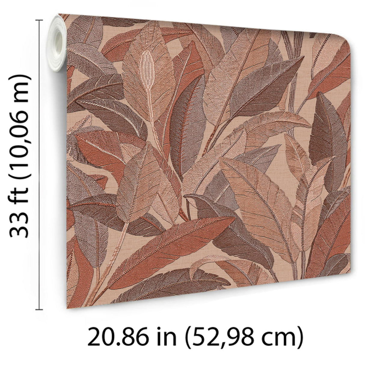 Veer Decor Embroidered Tropical Foliage Red Wallpaper