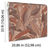 Veer Decor Embroidered Tropical Foliage Red Wallpaper