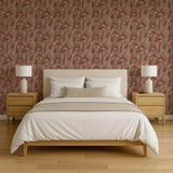 Veer Decor Embroidered Tropical Foliage Red Wallpaper