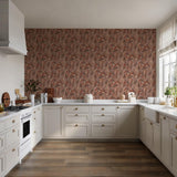 Veer Decor Embroidered Tropical Foliage Red Wallpaper
