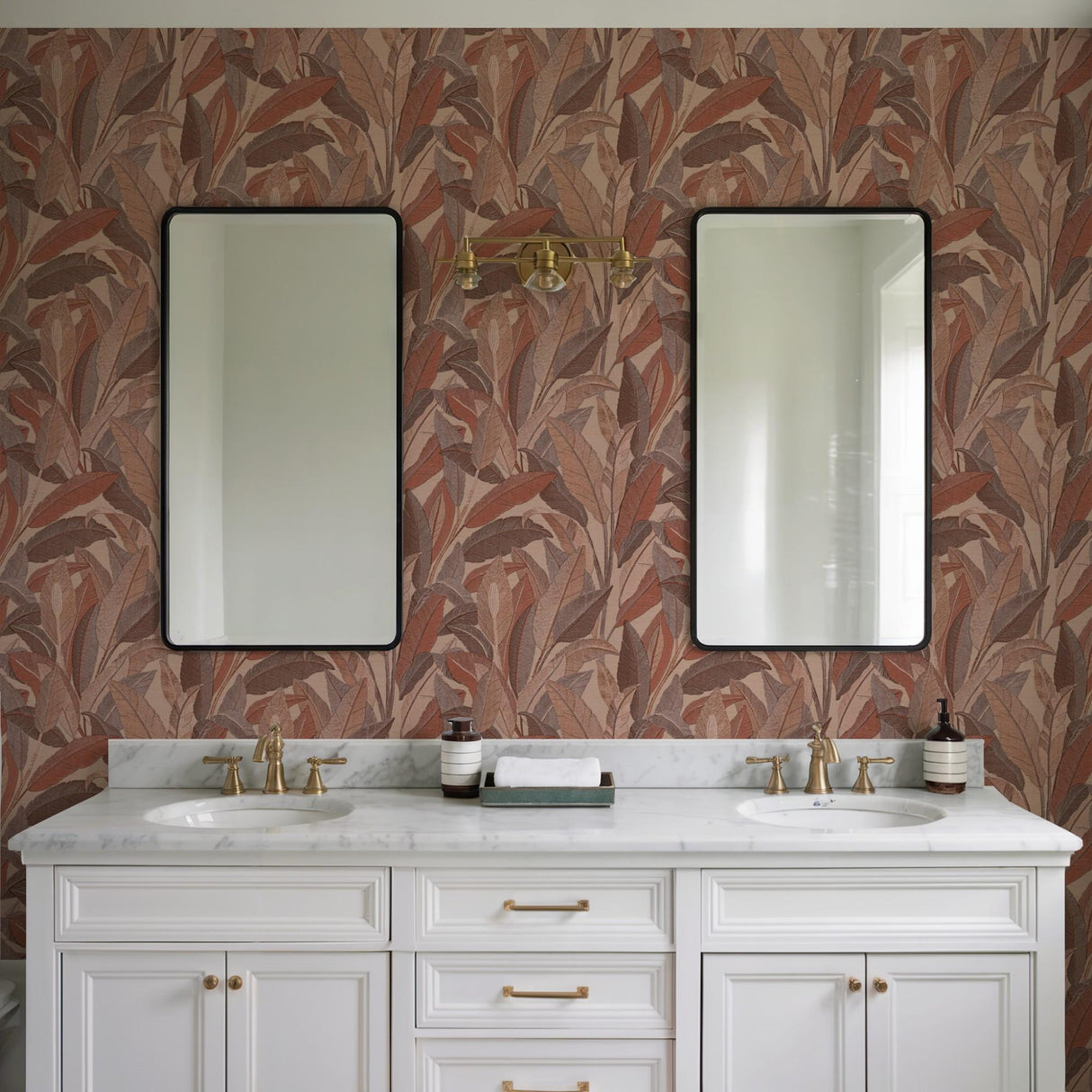 Veer Decor Embroidered Tropical Foliage Red Wallpaper