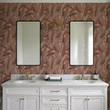 Veer Decor Embroidered Tropical Foliage Red Wallpaper