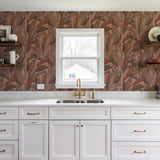 Veer Decor Embroidered Tropical Foliage Red Wallpaper