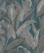 Veer Decor Embroidered Tropical Foliage Blue Wallpaper