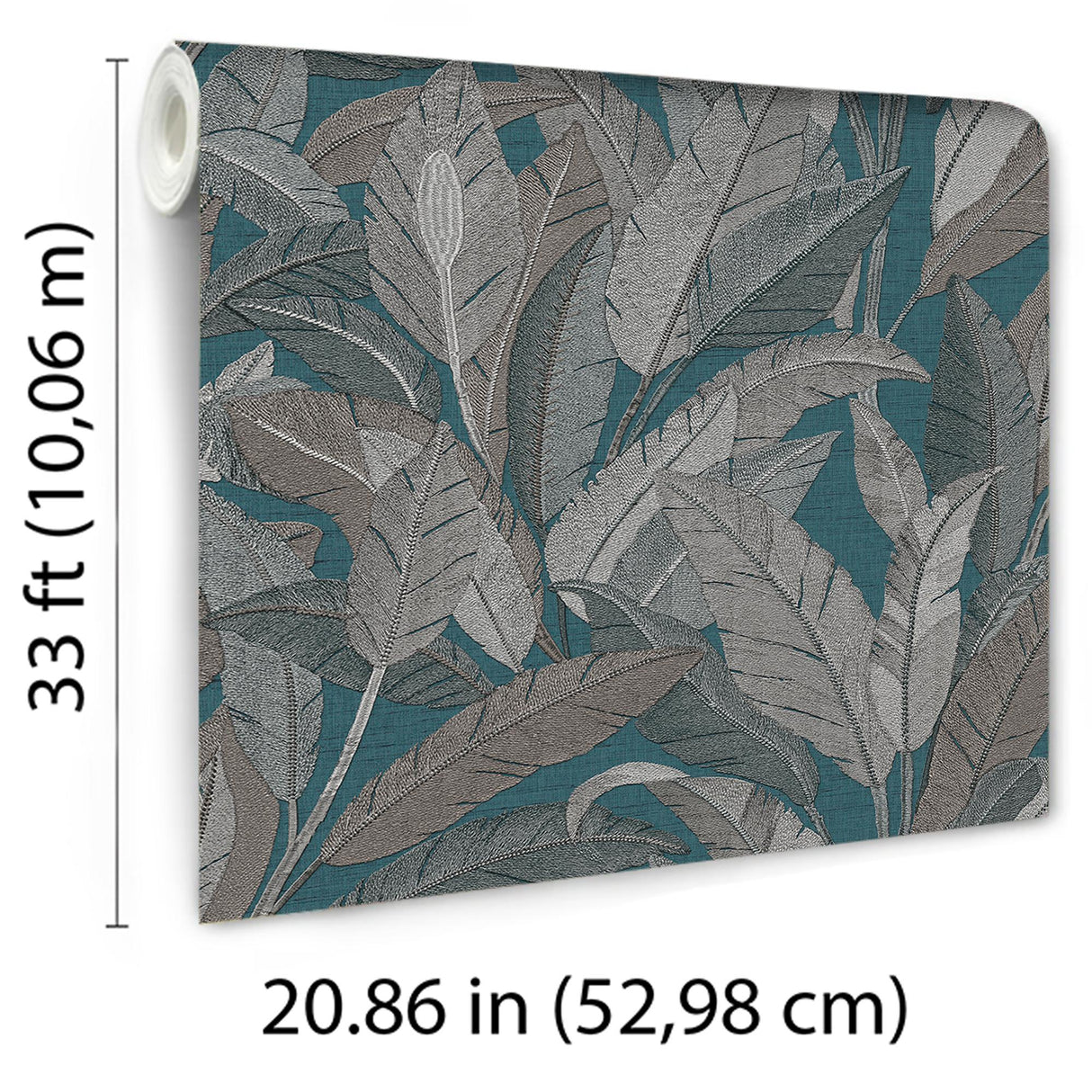 Veer Decor Embroidered Tropical Foliage Blue Wallpaper