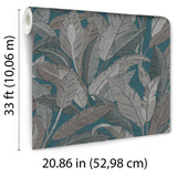 Veer Decor Embroidered Tropical Foliage Blue Wallpaper