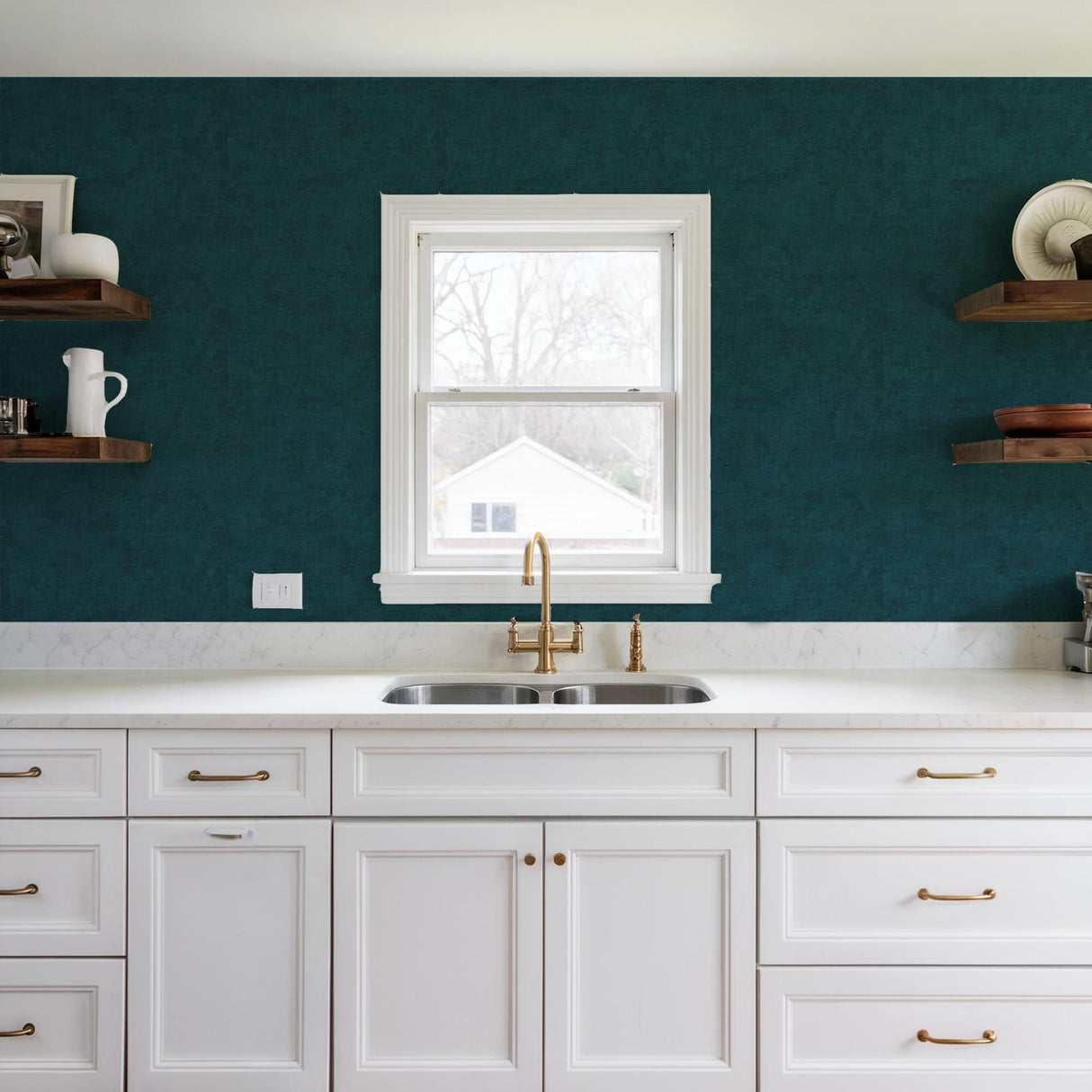 Veer Decor Needle Point Linen Blue Wallpaper