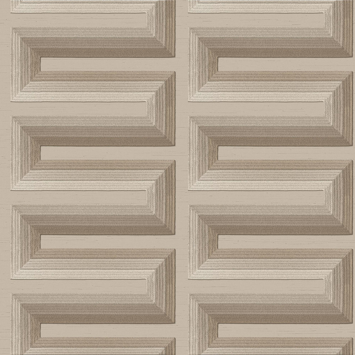 Veer Decor Embroidered Grecian Key Taupe Wallpaper