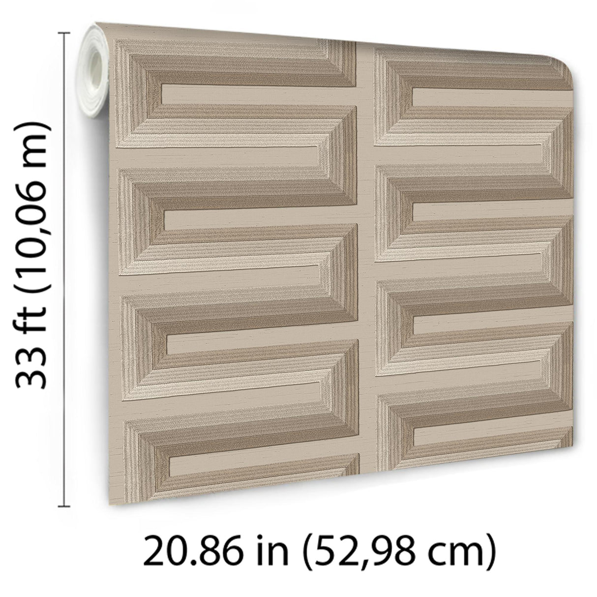 Veer Decor Embroidered Grecian Key Taupe Wallpaper