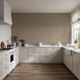 Veer Decor Embroidered Grecian Key Taupe Wallpaper