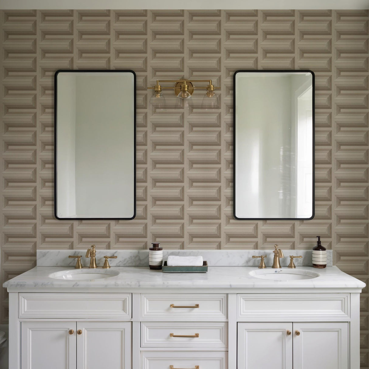 Veer Decor Embroidered Grecian Key Taupe Wallpaper