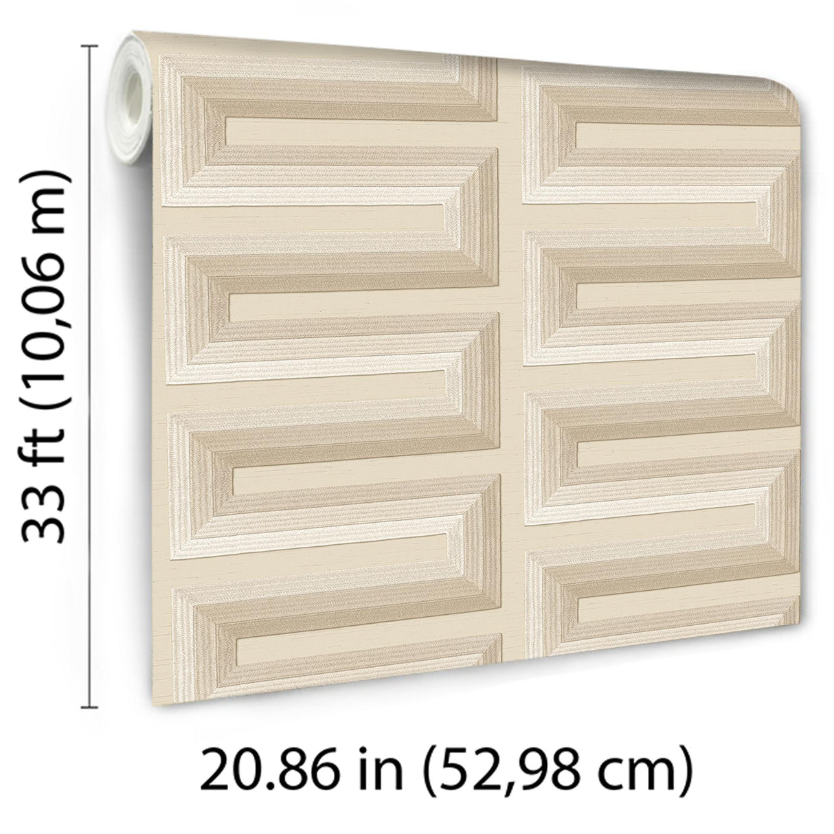 Veer Decor Embroidered Grecian Key Beige Wallpaper