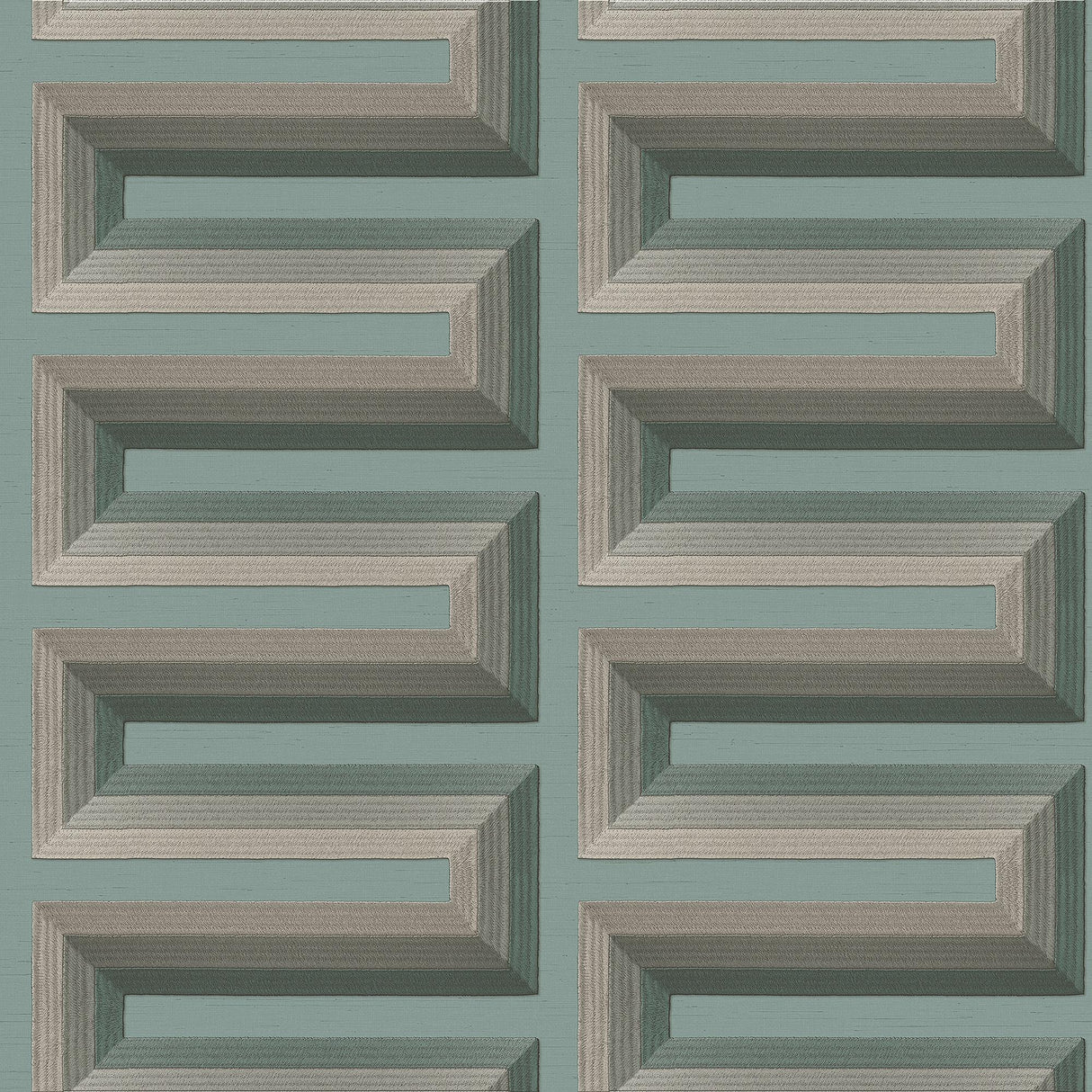 Veer Decor Embroidered Grecian Key Green Wallpaper