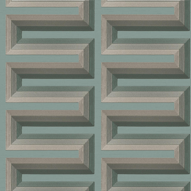 Veer Decor Embroidered Grecian Key Green Wallpaper