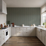 Veer Decor Embroidered Grecian Key Green Wallpaper