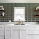 Veer Decor Embroidered Grecian Key Green Wallpaper