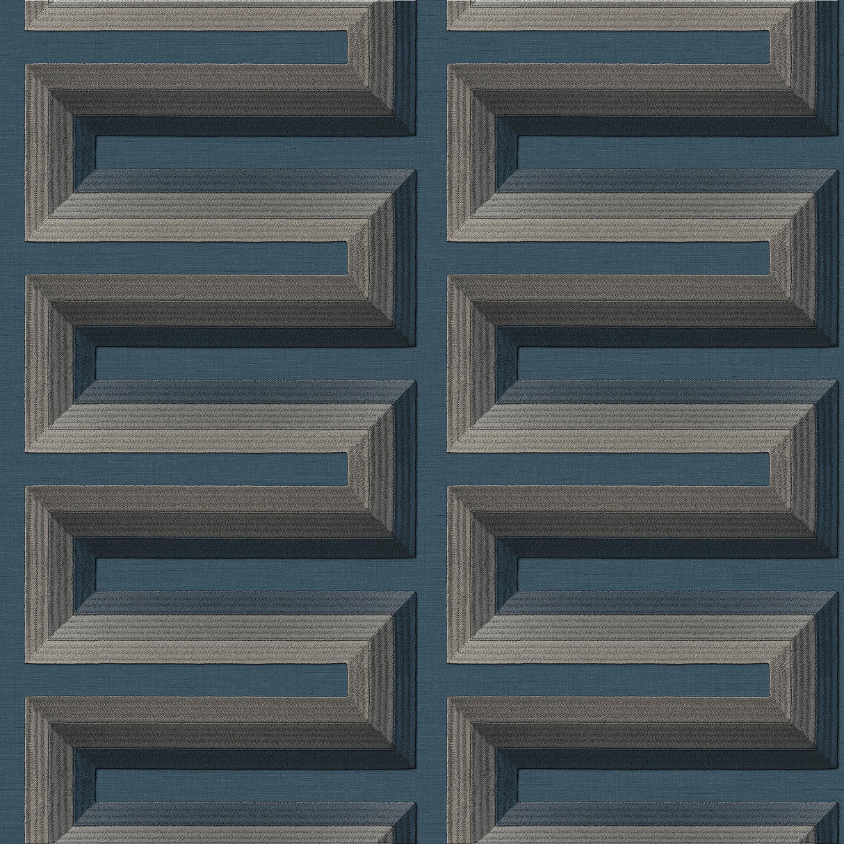 Veer Decor Embroidered Grecian Key Blue Wallpaper