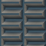 Veer Decor Embroidered Grecian Key Blue Wallpaper